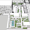 Urban Plaza With Palm Trees Stone Pavement Green Landscaping And Pedestrians