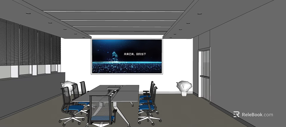 Modern Conference Room With Large Screen Display Conference Table And Comfortable Chairs 3d model 
