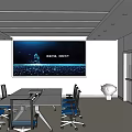 Modern Conference Room With Large Screen Display Conference Table And Comfortable Chairs