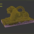 Ancient Bronze Lion Sculpture With Intricate Patterns Reclining On Square Base 3d model