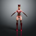Female Character In Red Hat Corset Black Gloves Stockings And Red Boots Standing Pose
