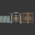 Ancient Wooden Architectural Elements With Intricate Carved Doors Frames And Bookshelves