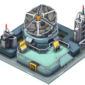 Cartoon Radar Station Scene With Large Satellite Dish Tower Structures And Platform Area 3d model