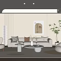 Living Room Sofa Coffee Table Set Lazy Sofa Floor Lamp Hanging Picture Potted Plant 3d model