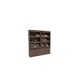 Wooden Storage Cabinet with Shelves Holding Neatly Arranged Cigar Boxes for Display and Storage