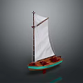 Wooden Sailboat With Turquoise Bottom White Sail And Red Mast Structure
