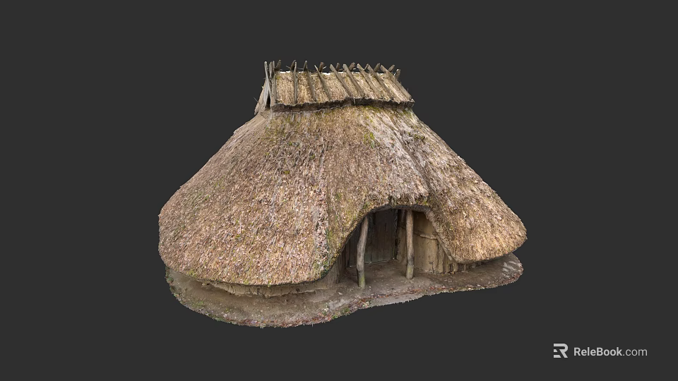 Traditional Ancient Architecture Featuring Thatched Roof And Wooden Frame Structure 3d model 