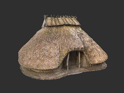 Traditional Ancient Architecture Featuring Thatched Roof And Wooden Frame Structure 3d model