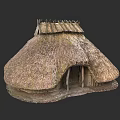 Traditional Ancient Architecture Featuring Thatched Roof And Wooden Frame Structure