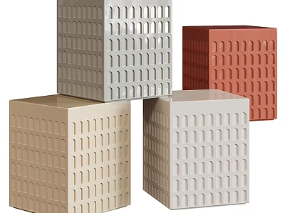 Set Of Four Cube Shaped Stools With Perforated Design In Multiple Colors 3d model