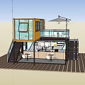 Yellow And Black Container Building With Two Story Terrace Outdoor Pool And Trees