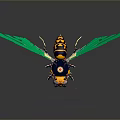 Colorful Insect 3D Model With Green Wings Yellow Black Body And Blue Eyes Metallic Legs