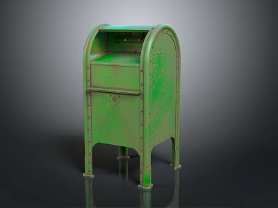 Vintage Green Metal Cabinet with Arched Top Distressed Finish and Drawer 3d model