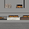 Modern Fireplace Interior Design With Stacked Firewood Burning Flames And Marble Wood Elements