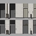 Modern Elevator Hallway Interior Design With Different Wall Finishes And Door Styles 3d model