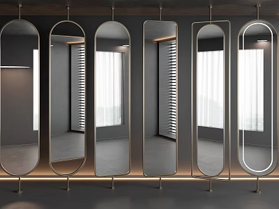 Modern Hanging Mirrors with Gold Frames in Interior Lighting Design Space 3d model