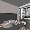 Woman Lying On Bed With Blanket Using Laptop In Bedroom By Window With Blinds