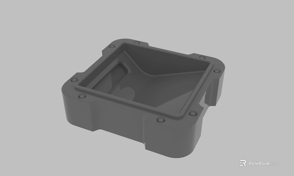 Gray Square Industrial Plastic Housing With Screw Holes And Support Base 3d model 