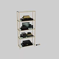 Modern Gold Frame Storage Shelf With Books Decorative Items And Photo Frame