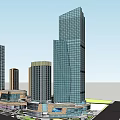Modern Luxury Hotel Building With Glass Curtain Wall And Surrounding Urban Plaza Design