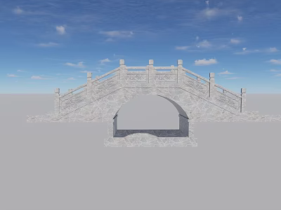 Ancient Stone Arch Bridge With Detailed Railings Under Blue Sky And Clouds 3d model