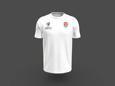 White Rugby T-shirt Featuring World Rugby 2023 World Cup Logo And Red Rose Design 3d model