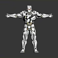 Shiny Silver Muscular Robot With Metallic Armor Standing Pose Arms Outstretched Joint Details