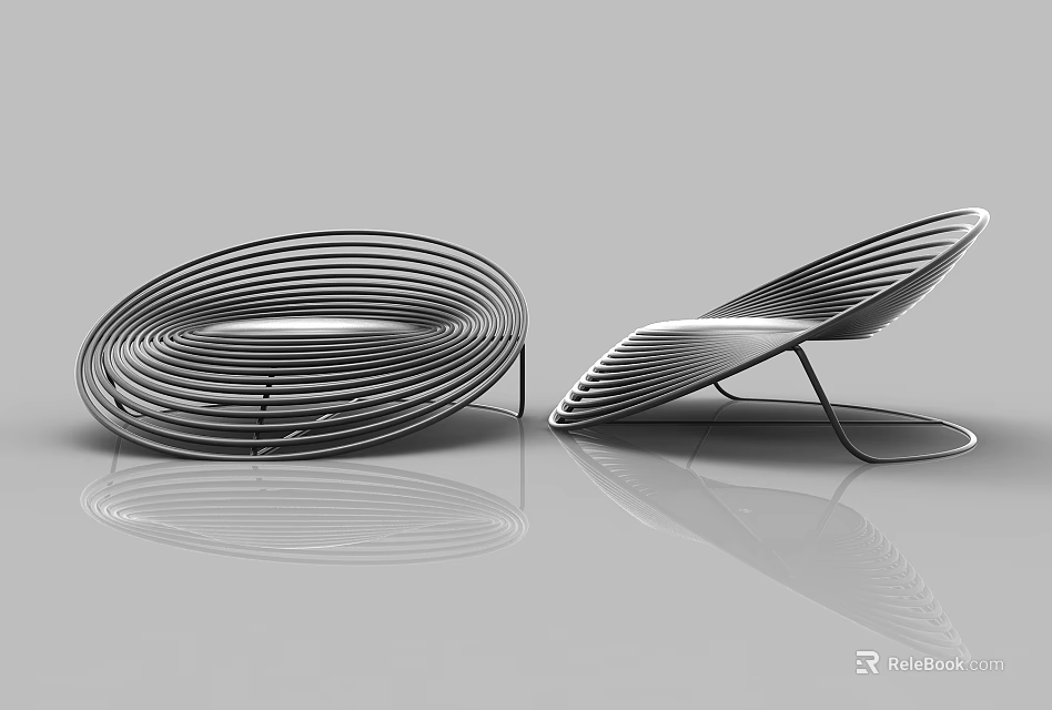 Elegant Modern Leisure Chair With Spiral Striped Metal Structure And Reflective Finish 3d model 