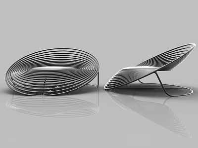 Elegant Modern Leisure Chair With Spiral Striped Metal Structure And Reflective Finish 3d model