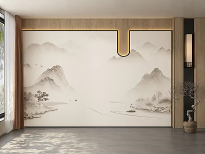 Middle-ancient style dining room tea room living room background wall 3d model