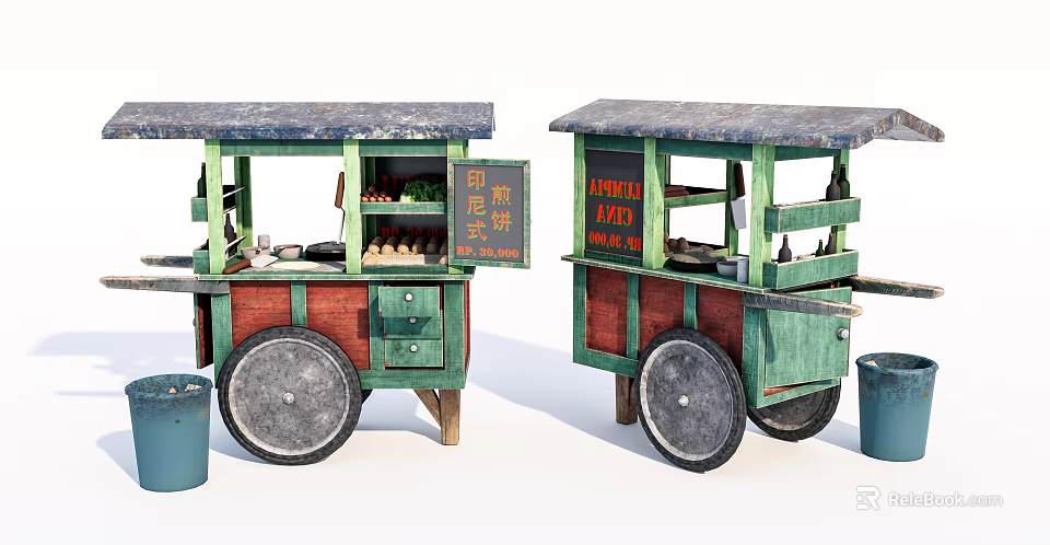 Functional Mobile Food Cart With Storage Drawers And Food Service Signage 3d model 