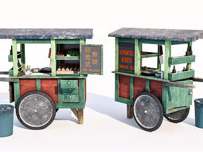 Functional Mobile Food Cart With Storage Drawers And Food Service Signage 3d model