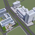 Modern Multi Story Building Complex Featuring Green Landscape And Campus Design 3d model