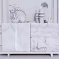 Black Wavy Textured Entryway Cabinet Sideboard With Decorative Plants Gold Ornaments And White Wall