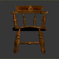 Traditional Wooden Armchair with Carved Back Curved Arms and Woven Seat
