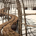 Wooden Arched Road Structure With Curved Path And Support Poles