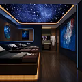 Modern SPA Sauna Interior With Starry Sky Ceiling Wooden Flooring And Massage Beds