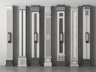 New Chinese Style Column Corner Column Villa Column 3d model