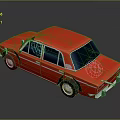 Red Classic Sedan With Four Doors Dark Windows And White Wheels
