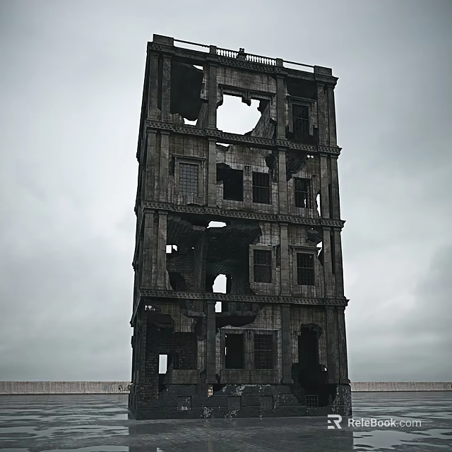 Dilapidated Multi Storey Building Structure With Broken Windows And Hollow Openings 3d model 