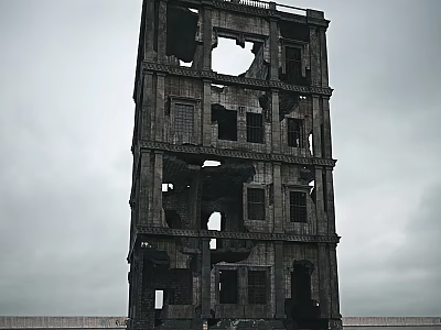 Dilapidated Multi Storey Building Structure With Broken Windows And Hollow Openings 3d model