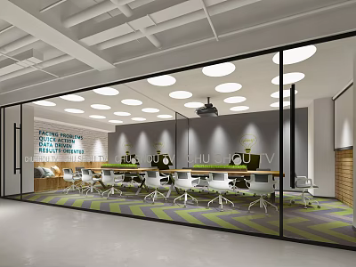 Modern Conference Room Interior With Glass Partitions Projector And Ergonomic Chairs 3d model