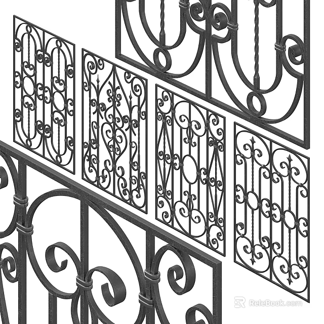 Wrought Iron Decorative Ornament Set With Intricate Scrollwork Patterns And Panels 3d model 
