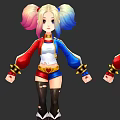 Game And Movie Character With Pink Blue Pigtails Red White Jacket Black Thigh High Socks