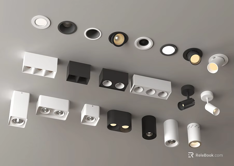 Modern Downlights And Spotlights With Various Styles And Black White Gold Finishes 3d model 