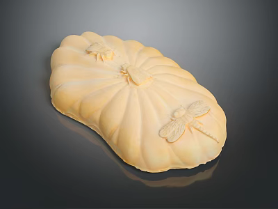 Yellow Decorative Pumpkin with Intricate Carved Bees and Dragonflies Design 3d model