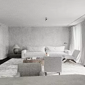 Minimalist Living And Dining Room Interior With Bookshelves Dining Table Chairs And Rug