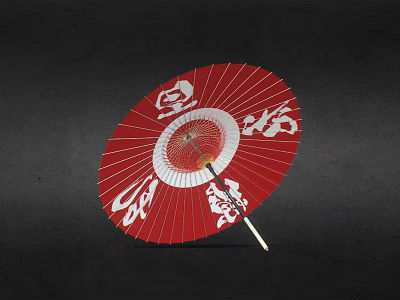 Traditional Red Umbrella With White Decorative Patterns For Daily Living 3d model