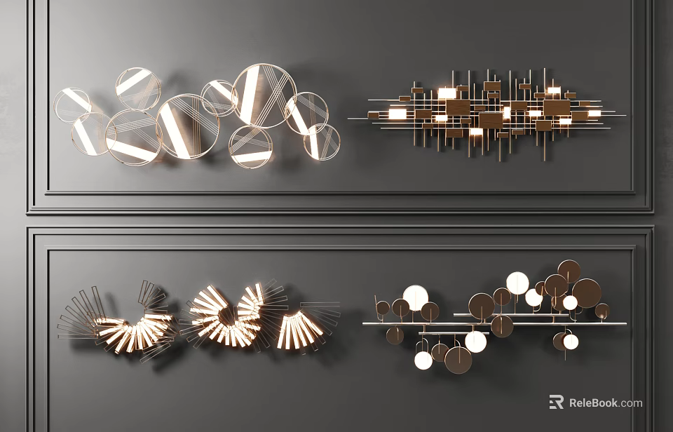 Modern Wall Decor With Geometric Shapes Metal Frames And Circular Elements 3d model 