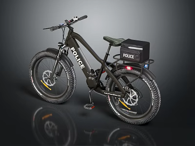 Police Patrol Bike With Black Frame Rear Storage Box And Large Off Road Tires 3d model